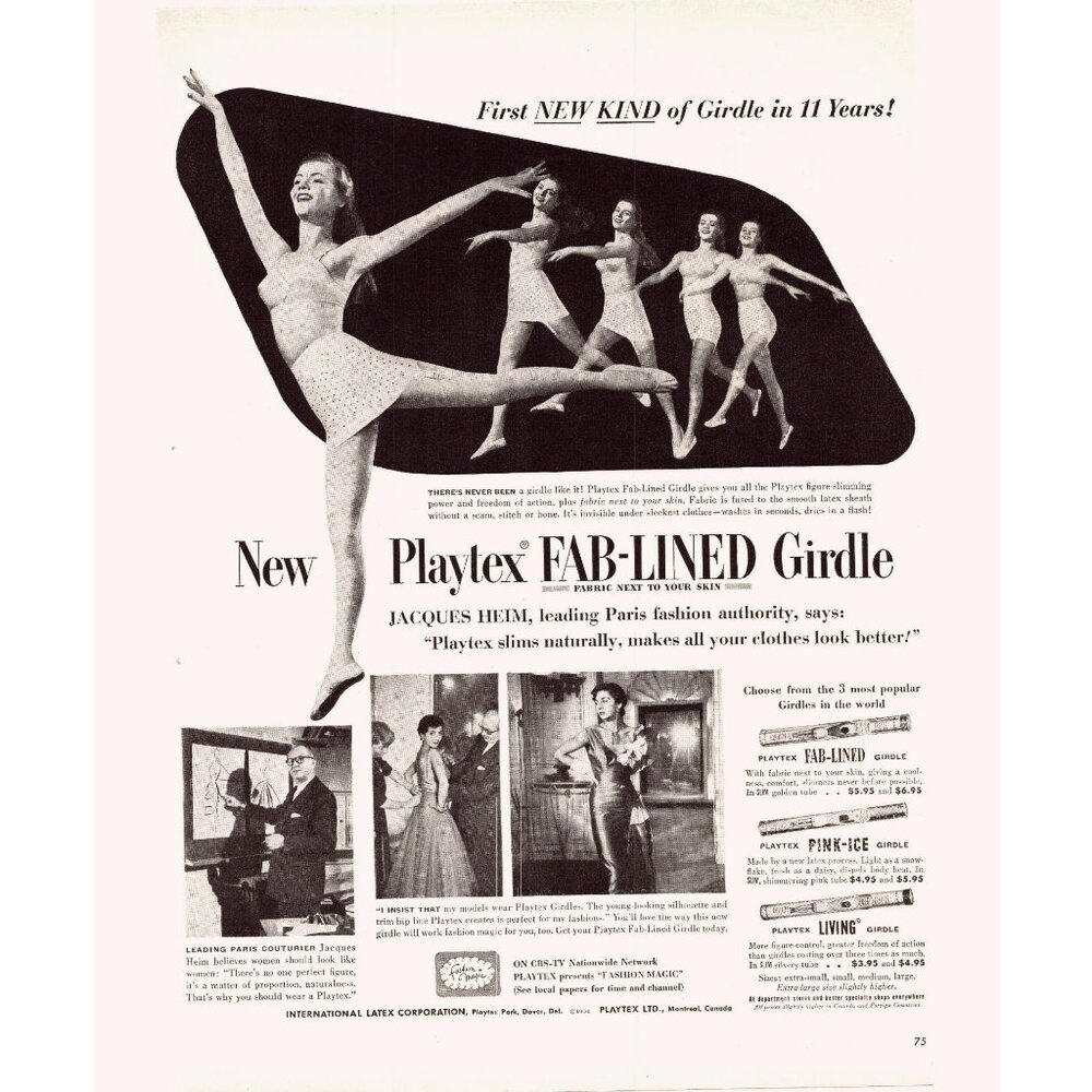 1951 Playtex Fab-Lined Girdle Ballet Dancer Vintage Print Ad Gown 50s Wall Art